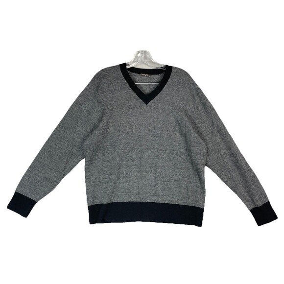 J.McLaughlin Mens Medium Sweater 100% Merino Wool Gray Black Trim Classic V Neck - Picture 1 of 8